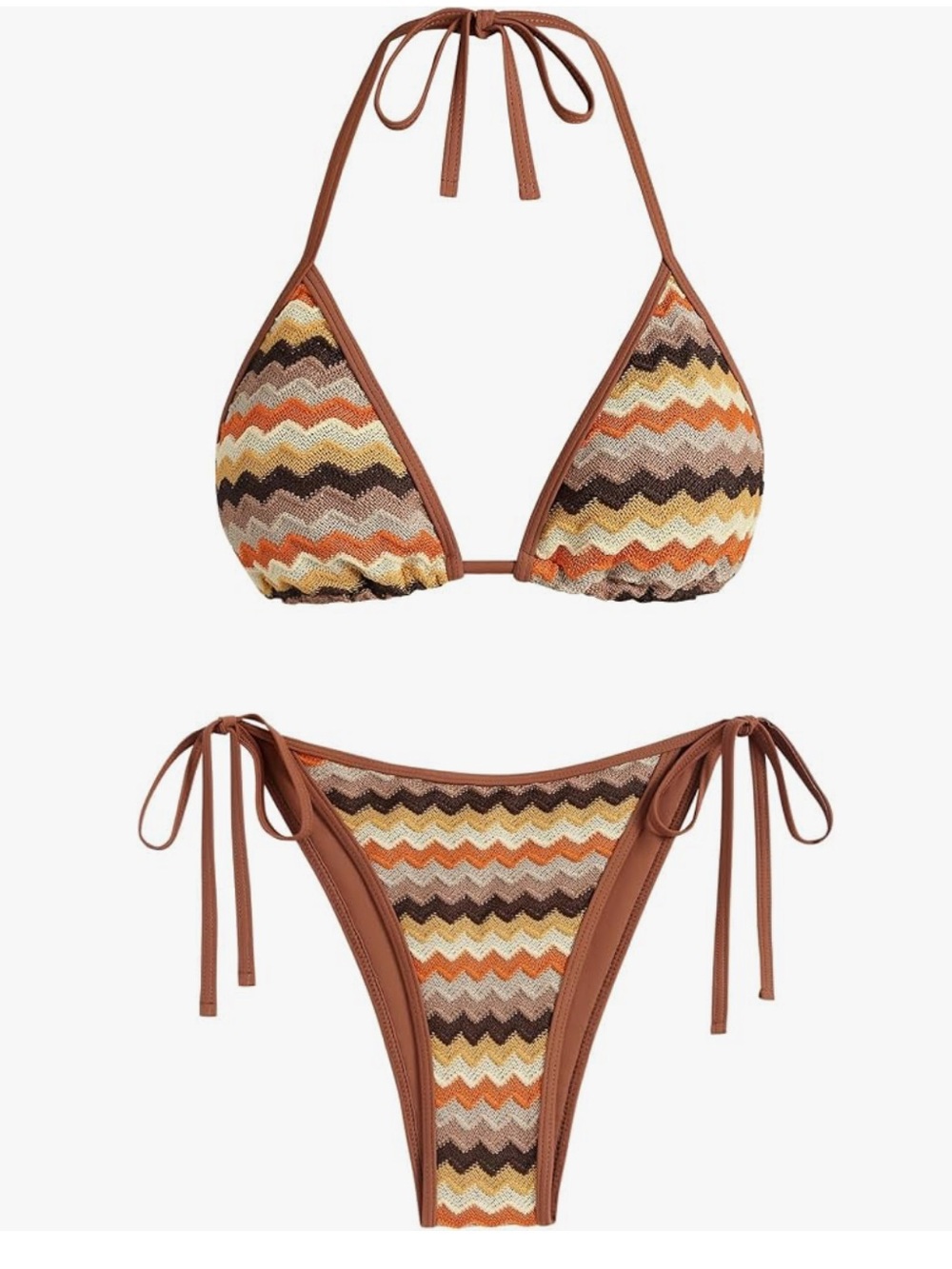 Zaful Brown Multi Chevron Tie-Side Triangle Bikini